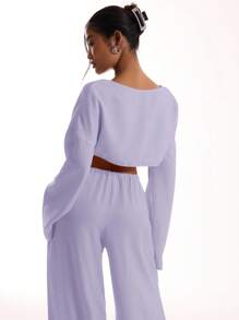 MUSERA Linen Feel Tie Front Wide Sleeve Beach Top  Vacation Beach Holiday Ibiza Going Out Tops Club Christmas,Elegant