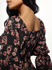 MISSGUIDED Puff Sleeve Mini Dress Vintage Floral Print Ruched Sweetheart Neckline Ruffle Hem Fall Winter Party Holiday Gatherings - Multicolor - View 6