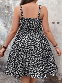 Breezaya Plus Size Women's Polka Dot Printed Spaghetti Strap Dress For New Year Clothes