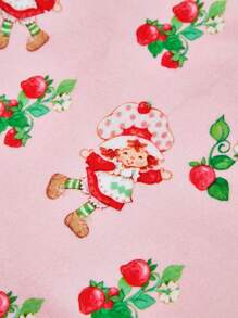 Strawberry Shortcake X SHEIN Cute Strawberry Printed Hair Drying Hat, Suitable For Any Hair Type & Length, Absorbs Water Quickly, Country Ditsy Floral Style, For Home Bathroom Summer Hair Bonnet