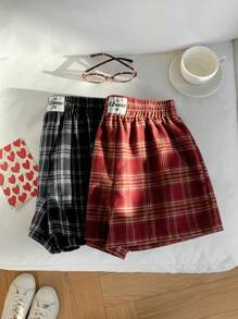 Comfortcana 2件套大码女式格子松紧腰宽松短裤套装，黑色和红色 - 黑與白 - 查看 1