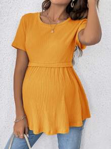 SHEIN Elegant Romantic Gender Reveal Party Round Neck Short Sleeve Fitted Maternity T-Shirt