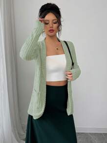 Chiquease Women's Casual Ribbed Velour Front Opening Side Pockets Shorts Jacket - Mint Green - View 5