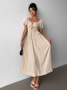 Siren Gaze Women's Solid Color Front Tie Waist Pleated Dress,Vacation Outfits Women,Summer Dresses For Women
