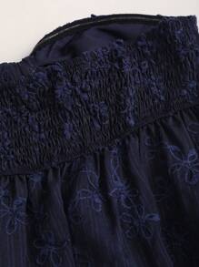 Sweetra Textured Fabric Knot Front Strapless Top Y2K  - Navy Blue - View 6