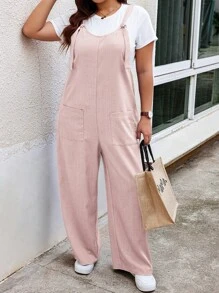 SHEIN LUNE Plus Size Solid Color Minimalist Fashion Jumpsuit, Suitable For Summer - Pink - View 3