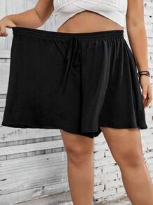 SHEIN CURVE+ Plus - Vacation Leisure - Non-Stretch Shuttle Weaving Texture Apricot A-Line Loose-Fitting Vacation Shorts Boho Vacation