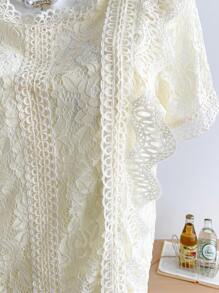 Chiquease Elegant Lace Round Neck Short Sleeve Blouse, Chic Beige Color, Spring/Summer - Apricot - View 6