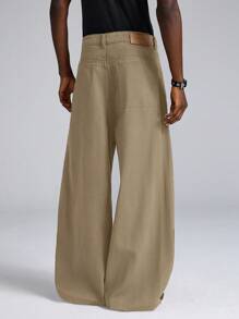 NEON BLANC Men's Streetwear Embroidery Loose Woven Wide Leg Long Pants, Pure Cotton - Camel - View 4