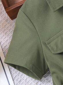 Genkimix Kids Genkimix Girls Elegant Ruffle Trim Shirt Collar Short Sleeve Dress With Belt, Summer - Army Green - View 6