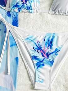 Soleia 3-Piece Women White And Blue Floral Bikini Set With Beachwear Skirt,Summer Casual Vacation Outfits For Women,Holiday Pool Party Swim Suits - Multicolor - View 4