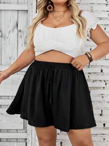 SHEIN CURVE+ Plus - Vacation Leisure - Non-Stretch Shuttle Weaving Texture Apricot A-Line Loose-Fitting Vacation Shorts Boho Vacation