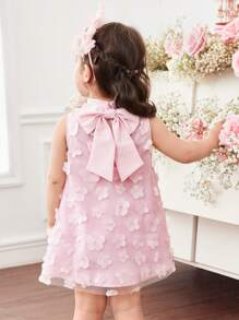 Babygirl 优雅花卉网眼无袖连衣裙，夏季装 - 粉色 - 查看 2