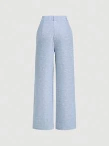 SHEIN MOD Conjunto de traje elegante para mujer que incluye: chaleco blazer azul, pantalón de pierna recta