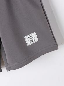 SHEIN 2pcs/Set Young Boy Bear Print Hooded Short Sleeve Shorts Outfit