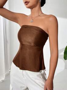 Firerie Top bandeau plisado de unicolor para mujer - Marrón Chocolate - Ver 3