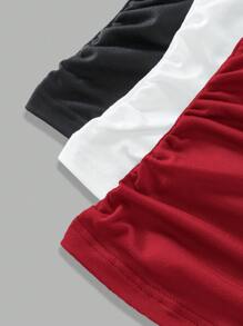 SHEIN EZwear 3pcs/Set Summer Casual Solid Color Notched Neck Ruched T-Shirts - Burgundy - View 4