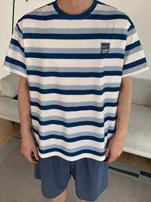 DAZY Striped T-Shirt & Men's Home Service Set, Summer - Light Grey - View 4