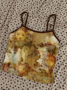 Attitoon Hippie Apollo Sun Color Block Retro Pattern Casual Sexy Cami Crop Top, Suitable For Music Festival, Boho, Holiday, Afternoon Tea,Rave Top Suitable For Going Out - Multicolor - View 5