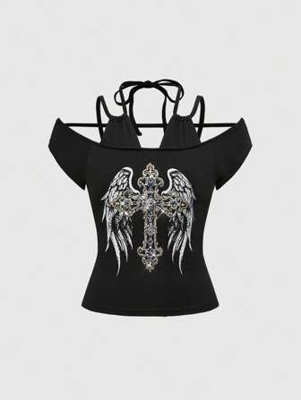 Kawaii Top da donna, con maniche corte annodate davanti, di design minimalista, adatto per l'estate