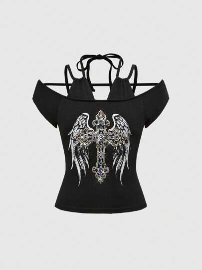 Kawaii Women's Tank Top, Tie Front Short Sleeve, Minimalist Fashion, Suitable For Summer