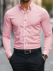 Manfinity Homme Men's Business Formal Collar Shirts Are Breathable, Comfortable And Soft. They Are Suitable For Daily Business, Office, Party And Banquet. They Will Be Suitable All Year Round. - Pink - View 1