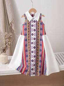 Ramadan Young Girls Summer New Modest V-Neck Flared A-Line Long Dress, Vintage Floral Print, Zip-Back, High-End Elegant Retro For Young Girl - Purple - View 6