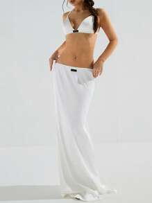 Athîral 女士字母印花短款吊带背心和迷你裙 2 件性感套装 - 杏色 - 查看 1