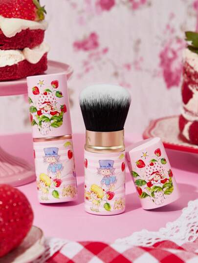 Strawberry Shortcake X SHEIN 1 Pc Cute Strawberry Cartoon Retractable Powder Brush, Portable Design For Coordinating With Powder Cosmetics Such As Powder Compact And Blush,Gift Ideas,Valentine's Day, Summer / Spring , Vacation