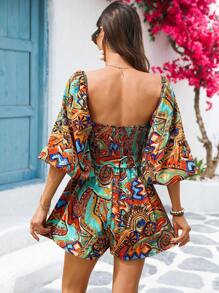 Vivid Eden Women's Random Pattern Jumpsuit, Summer Vacation,Summer Clothing,Vacation Style,For Beach Vacation