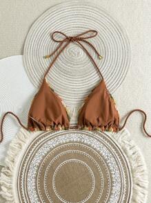 Swim Vcay Crochet Knit Rope Halter Neck Bikini Top, Perfect For Beach Vacation, Summer - Multicolor - View 2