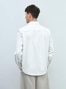 Maija Camisa de manga larga a rayas casuales y de uso diario para hombre - Blanco - Ver 2