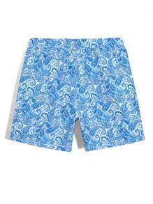 Manfinity KASUA Men's Casual Vacation Cashew Print Drawstring Waist Beach Shorts - Blue - View 2