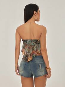 SHEIN PETITE Retro Print Cami Tank Top With Suspender Detail, Holiday Wear - Multicolor - View 4