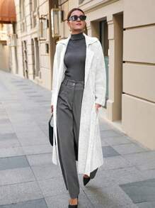 EURMUSE Maxi Cardigan With Belt Outwear Jacket Fall Winter - Apricot - View 6