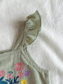 Vintaside Kids 女婴刺绣前领方领短袖阔腿连体衣 - 薄荷綠 - 查看 5