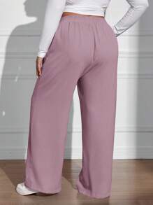 SHEIN EZwear Plus Size Plain Simple Fashion Pants, Suitable For Summer - Purple - View 2