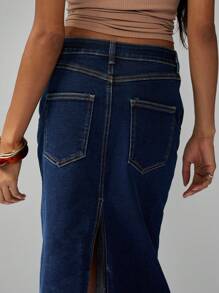 MISSGUIDED Falda midi de jean, de talle alto, diseño en A por debajo de la rodilla, con bolsillos laterales. Uso casual, de oficina, moda modesta para otoño e invierno - Azul - Ver 5