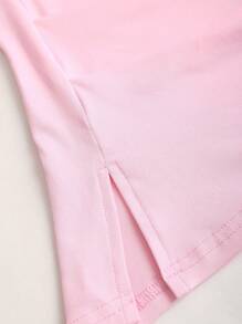Sweetra Women Plus Size Asymmetric Ruched Casual Short Sleeve T-Shirt - Pink - View 3