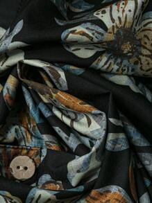 Rusticease 2 件套女士假日休闲花卉印花衬衫和裤子，夏季套装女士假日撞色优雅休闲宽松上衣阔腿裤套装抹胸和裤子套装女士夏装女士两件套假日连衣裙女士假日两件套波西米亚风格女装 - 黑色 - 查看 6