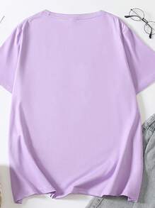 Maweii Áo thun cổ tròn in chữ tiếng Anh cỡ lớn Quần áo mùa hè cho nữ Đây là cách tôi chiến đấu Áo thun họa tiết MY BATTLES dành cho nữ - Màu tím - Xem 2