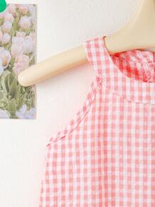 SHEIN Baby Girl Cute Pink Bow Plaid Strap Dress With 6 Flower Decor,Sleeveless White And Pink Outfit,Sweet & Fresh,Suitable For Summer,Party And Daily Wear - Pink - View 6