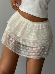 Aloruh 女士纯色简约时尚裙子，适合夏季女士优雅度假女士休闲西装性感复活节裙子狂欢节毕业裙海滩俱乐部女士 Y2k 可爱夏季 Gyaru 机场褶边太阳裙 - 米色 - 查看 3