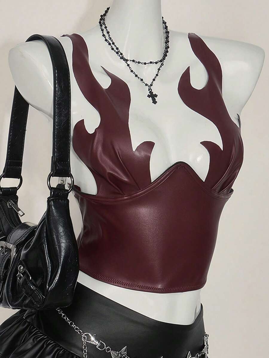 SHEIN ICON 锐舞节女士夏季纹理面料流苏装饰百搭西部风格抹胸上衣 - 紅色 - 查看 1