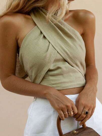 SHEIN VCAY 大码女式纯色无袖短款上衣