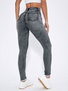 SHEIN Cottnline Quần Jeans Skinny Lưng Cao Có Túi Cho Nữ Thường Ngày Đa Năng - Màu Xám nhạt - Xem 2