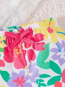 3pcs Baby Girls Floral Print Colorful Shorts Set - Multicolor - View 3