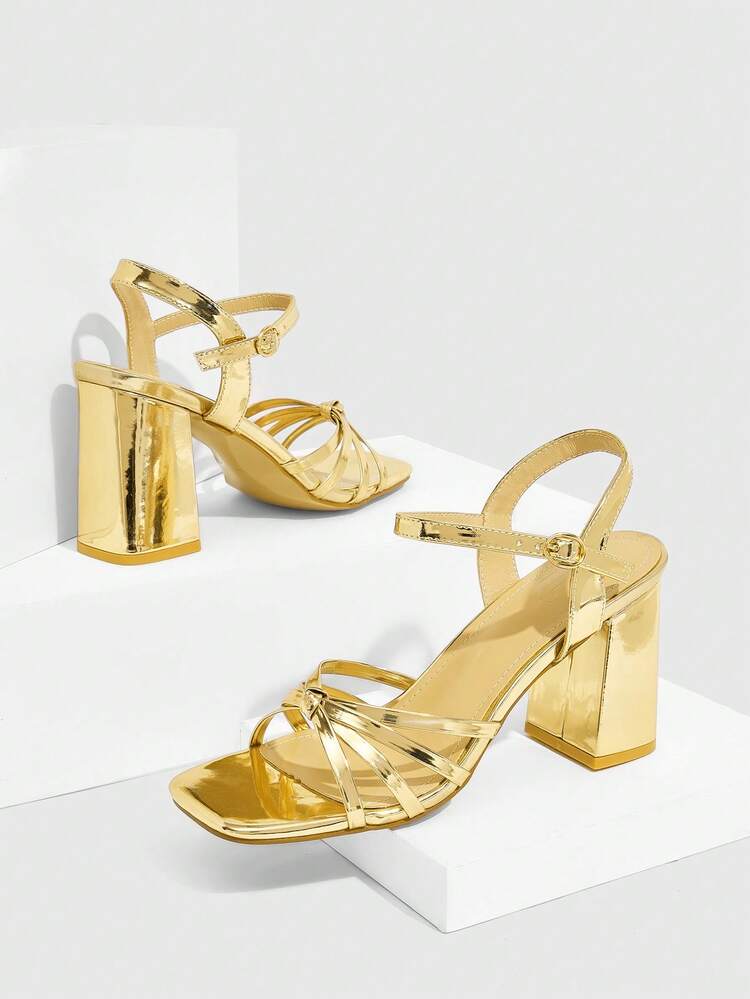CUCCOO SZL Sandalias de tacón alto sexy con tiras brillantes de color dorado metálico, cómodas y versátiles para citas, fiestas, bodas y ocasiones festivas