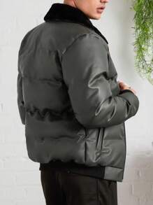 RueChic 男式休闲撞色仿毛领夹棉大衣，冬季