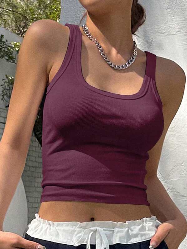 DAZY Women's Summer Solid Square Neck Casual Cropped Tank Top